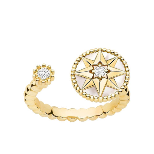 DIOR/迪奥 Rose des vents罗盘系列 18K金镶嵌一颗独钻和白色贝母风中的玫瑰罗盘戒指 JRDV95152_0000