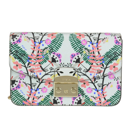 Furla 芙拉 Metropolis系列 女士单肩包斜跨包 941800白色花卉印花