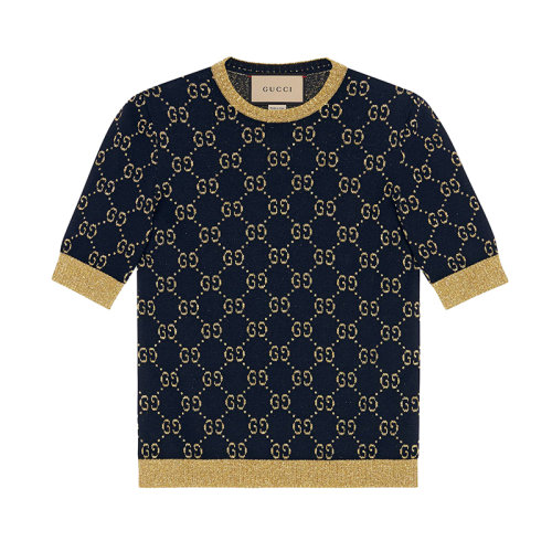 GUCCI/古驰 女士深蓝色GG棉质金银丝线上衣?526759X9W834921