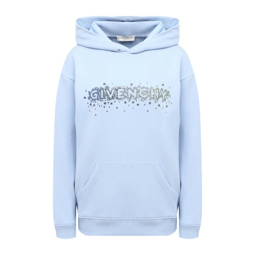 Givenchy/纪梵希 女士天蓝色棉质经典字母徽标渐变效果水晶刺绣装饰长袖上衣卫衣运动衫套头衫连帽衫 BWJ01C3Z3Z-450