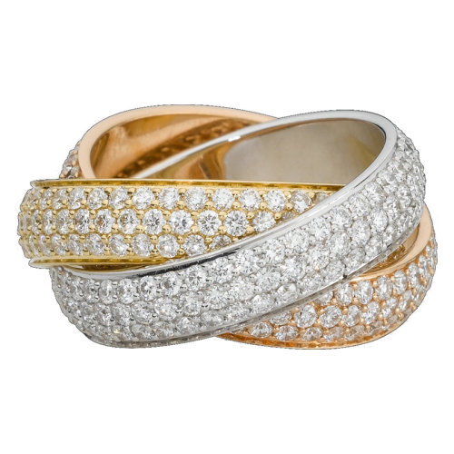 CARTIER/卡地亚 TRINITY系列 镶嵌钻石18K金白金黄金玫瑰金 大号经典三色三环戒指N4210800