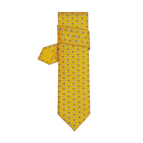 HERMES/爱马仕 男士亮黄色/白色/灰色真丝斜纹领带H606216T06