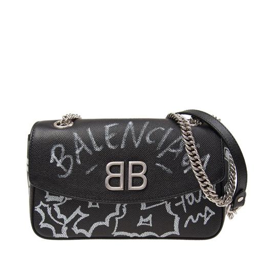 Balenciaga/巴黎世家  女包 经典双B 字母LOGO 女士黑色皮质时尚链条单肩包 5169190OTAN1090