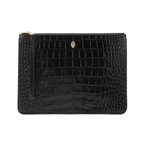 Alexander McQueen/亚历山大麦昆 女士牛皮革Skull大号手拿包 640663 1JMIG