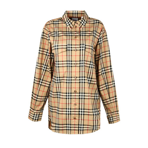 【20春夏】BURBERRY/博柏利女装巴宝莉衬衫 卡其色格纹 女士长袖衬衫8022285