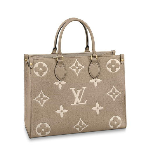 Louis Vuitton/路易威登 经典款ONTHEGO系列 女士中号大象灰/奶白色双色老花压纹粒面皮革单肩手提托特包M45494
