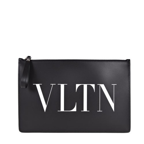 Valentino/华伦天奴  男包男士黑色皮革时尚经典拉链开合信封包手拿包  SY2P0483LVN ONO