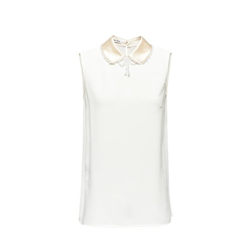 MiuMiu/缪缪 白色 女士娃娃领无袖衬衫 MT1513_1GHE_F0K74