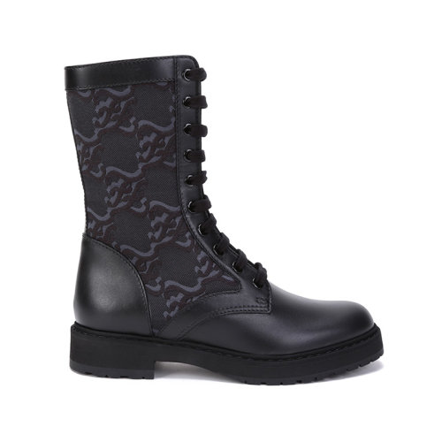 FENDI/芬迪 女士织物配皮Signature骑士短靴FF Karligraphy刺绣 8T8213 AGEJ