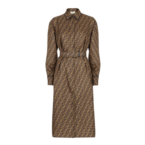 FENDI/芬迪      女士棕色丝绸直筒衬衫式连衣裙FDB677A8G3F118W