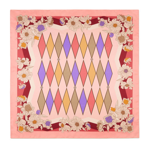 GUCCI/古驰 22年秋冬新款 Lovelight系列 女士象牙白色/多色桑蚕丝互扣式G菱形印花丝巾方巾7082483G0019078