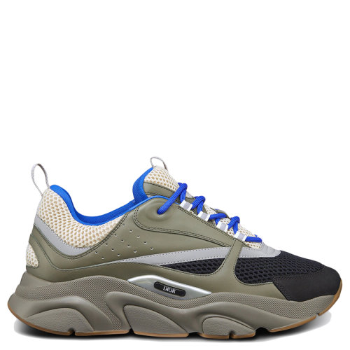 DIOR/迪奥      B22系列 男士奶油色和黑色科技针织橄榄色光滑小牛皮运动鞋3SN231YKB_H669