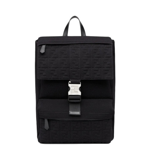 FENDI/芬迪 FENDINESS系列 男士中号黑色FF图案织物单搭扣开合翻盖背包双肩包7VZ066AGQXF0GXN