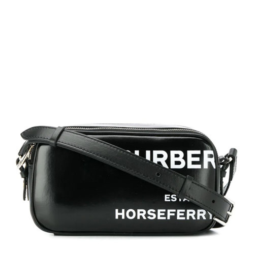 BURBERRY/博柏利 女士黑色迷你Horseferry印花涂层帆布相机包斜挎包单肩包小方包女包 8022339