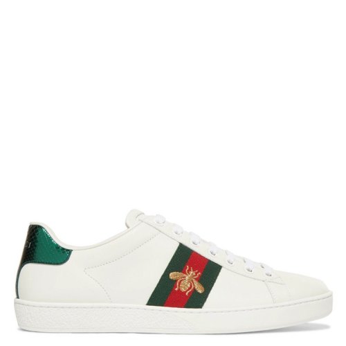 GUCCI/古驰 ACE系列 女士白色皮革刺绣小蜜蜂系带休闲运动鞋43194202JP09064