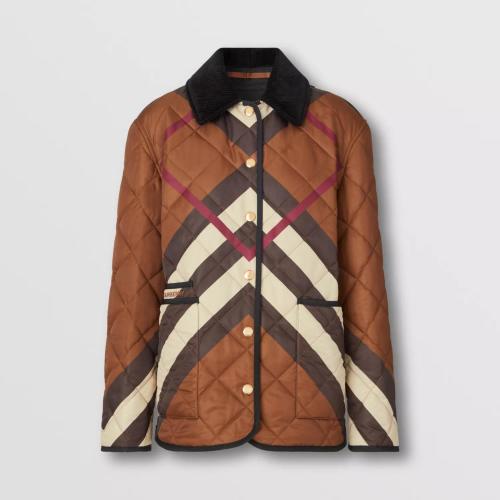  BURBERRY 22年秋冬 女士 V 形格纹菱格绗缝夹克 80554361