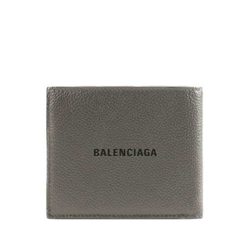 Balenciaga/巴黎世家 21新款 男士深灰色粒面小牛皮黑色徽标方形折叠钱包5945491IZI31260