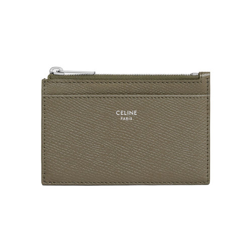 CELINE/赛琳 22秋冬新款 男士黑橄榄色粒面小牛皮拉链开合卡包10F993BEL.31DO