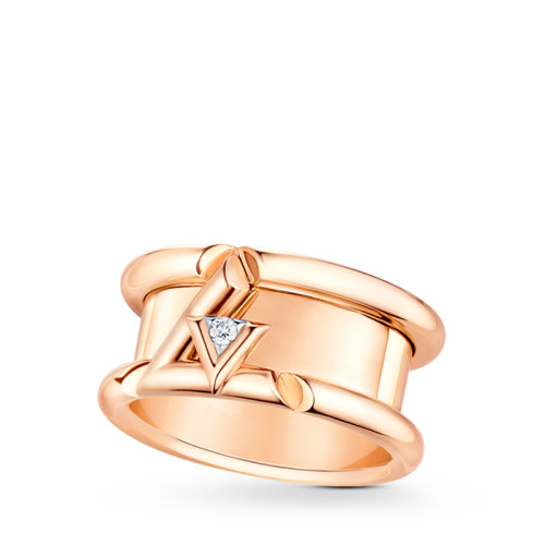 Louis Vuitton/路易威登 LV VOLT系列 经典款大号18k金玫瑰金钻石LV徽标戒指Q9O68E