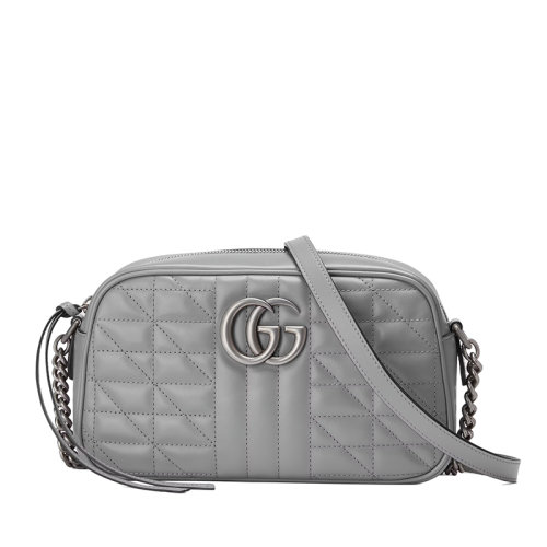 GUCCI/古驰  GG Marmont系列 女士小号灰色绗缝皮革复古银饰双G斜挎单肩包447632UM8BN1711