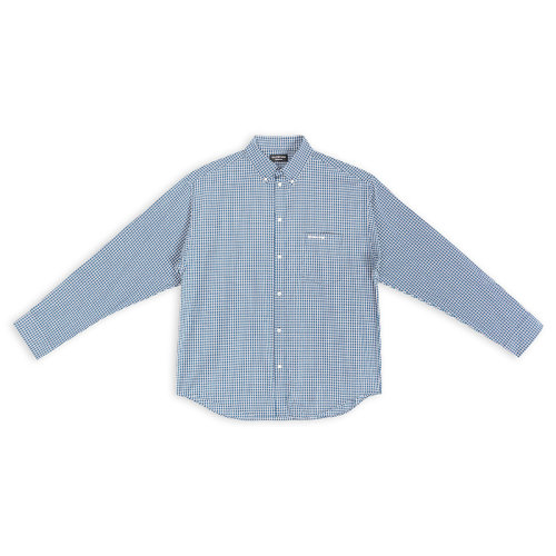 Balenciaga/巴黎世家 22年秋冬新款 男士绿色/海军蓝棉质格纹刺绣标志胸袋纽扣开合宽松衬衫690340TMM373768