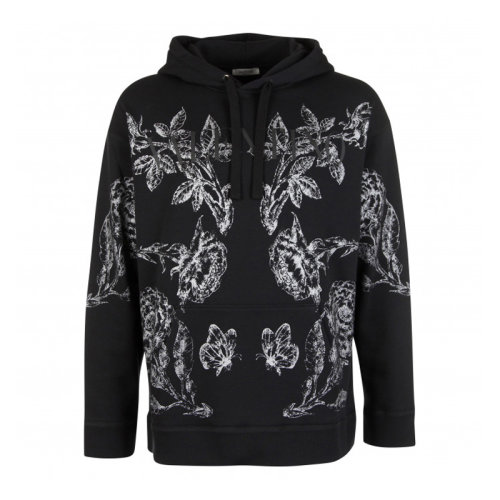 Valentino/华伦天奴 男士黑色棉质印花装饰连帽抽绳长袖上衣卫衣连帽衫套头衫运动衫 WV3MF18I-7LH-L48