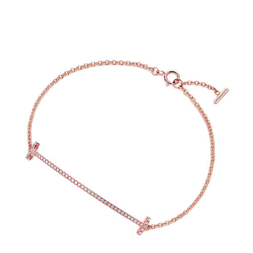 Tiffany & Co./蒂芙尼 经典Tiffany T 系列 18K金玫瑰金镶嵌钻石Smile微笑笑脸手链GRP09052