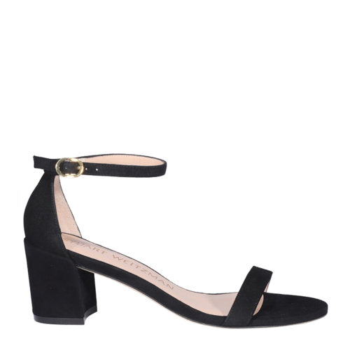 Stuart Weitzman/斯图尔特韦茨曼 女士 鞋靴  黑色粗跟绒面小牛皮高跟凉鞋 女士高跟凉鞋