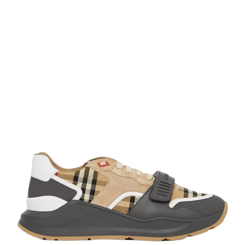 BURBERRY/博柏利 22年早春新款 男士灰色/典藏米色棉质拼麂皮小牛皮Vintage格纹运动鞋80310981