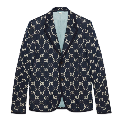 GUCCI/古驰  男士深蓝棉质GG提花西服外套夹克 521889Z372F4333