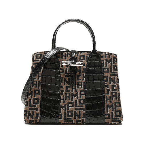 Longchamp/珑骧 女士中号织物/配皮手提单肩斜挎包竹节包 10058 HXJ