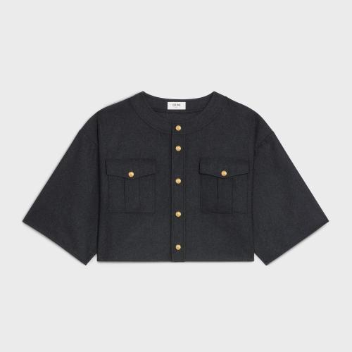  CELINE赛琳思琳 22年秋冬 女士 短袖衬衫 山羊绒法兰绒短上衣 2B708561F.10AN