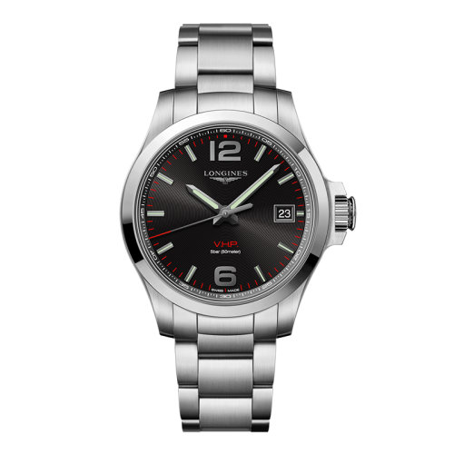 LONGINES/浪琴 康卡斯VHP系列 石英表精钢表壳钢链黑盘男表41毫米L3.716.4.56.6