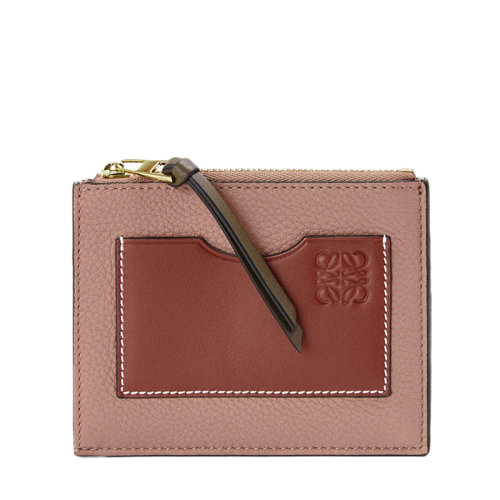 LOEWE/罗意威  女士深粉色深锈色柔软粒面小牛皮拉链卡包卡片夹0010640043