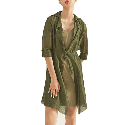 nisiss/怡夕两件式微收腰中袖风衣女士风衣n091xc07