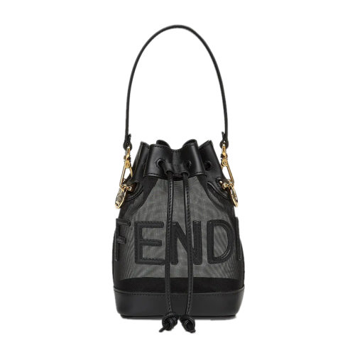 FENDI/芬迪女士黑色皮革网眼手提包女包8BS010-AAYS-F0KUR