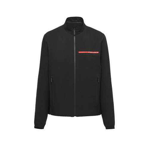 PRADA/普拉达 22年新款 男士黑色尼龙胸前饰有红色乳胶标签拉链开合长袖无帽夹克外套SGB452_1T2Z_F0002_S_201