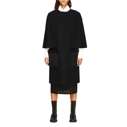FENDI/芬迪  女士黑色羊毛经典时尚百搭秋冬大衣 FF8657A5GOF0GME
