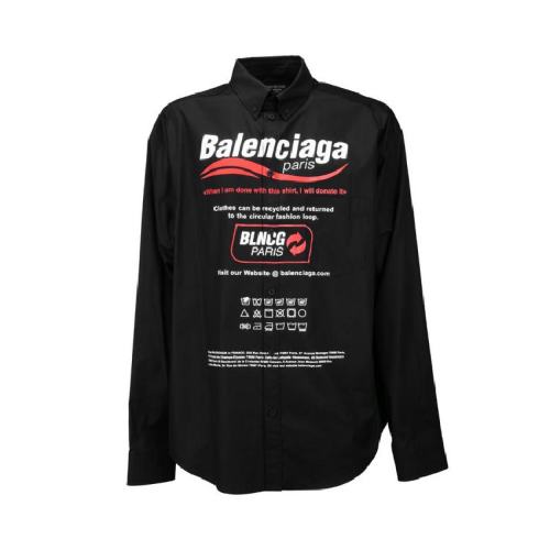  Balenciaga/巴黎世家 男士黑色棉质长袖衬衫 664626TEM16 1000 PLFSX