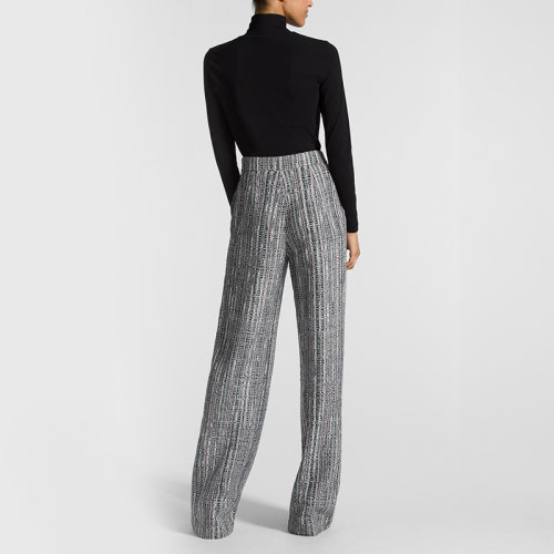 St.John/盛蔷女士条纹针织羊毛修身宽松直筒阔腿女士休闲裤K81X011