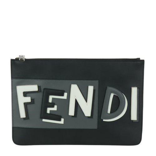FENDI/芬迪 POUCH系列男士拼色皮革经典字母徽标印花装饰拉链开合手拿包公文包男包 7N0078-A0YU-F0P7D