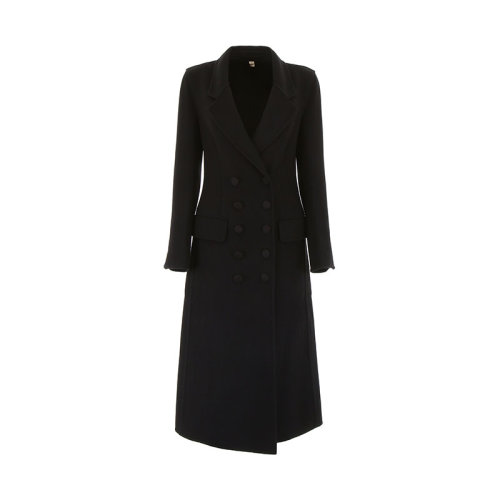 【秋冬】BURBERRY/博柏利 女士黑色羊绒双排扣大衣 80014371