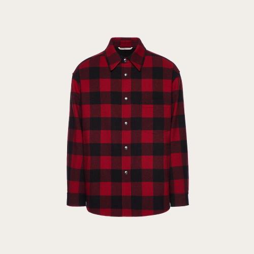  VALENTINO华伦天奴 22年秋冬 男士 长袖衬衫 SURCHEMISE EN LAINE a CARREAUX A_VEC BRODERIE