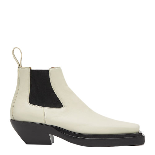 Bottega Veneta/葆蝶家 女士米白色小牛皮方头中跟套穿款西式踝靴矮靴粗跟靴女靴女鞋  639830-V00M0-8279