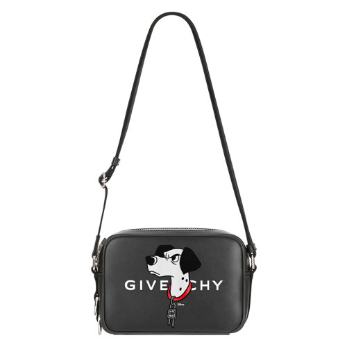 GIVENCHY/纪梵希 22新款Disney x Givenchy联名系列G-Essentials系列 GIVENCHY LOGO和斑点狗印花黑色牛皮革斜挎包BKU02XK1MY-001