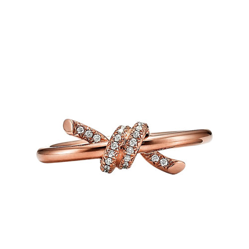 Tiffany & Co./蒂芙尼 22春夏新款 Knot系列 18K金 玫瑰金色 镶钻绳结戒指GRP11995