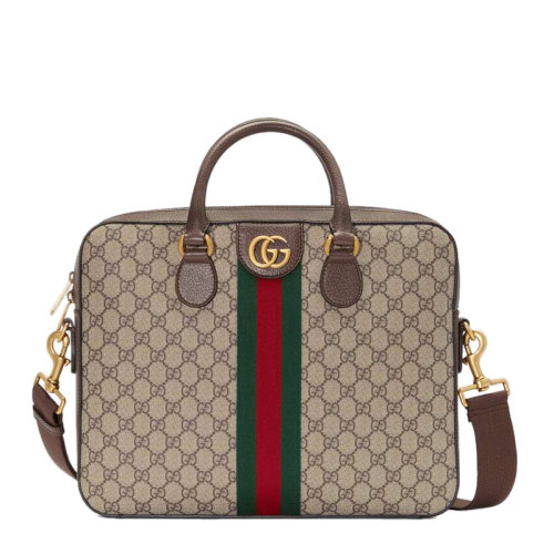 GUCCI/古驰   男士米色帆布GG Supreme款经典老花时尚帆布单肩斜挎公文包手提包