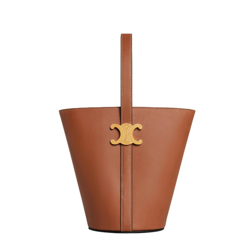 CELINE/赛琳 22新款SEAU系列 女士棕褐色自然小牛皮金色凯旋扣单肩包水桶包199913BFN.04LU