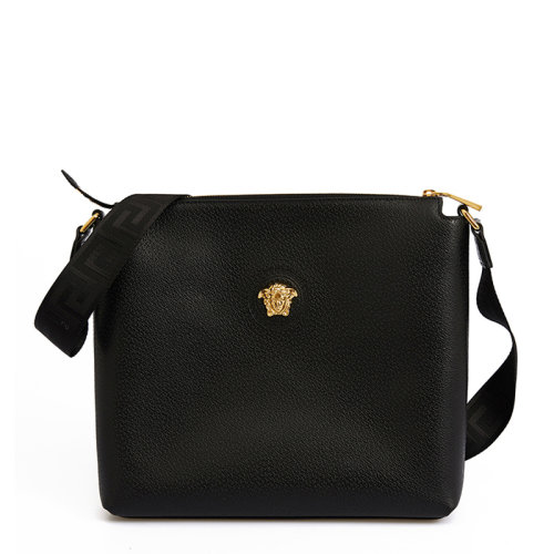 VERSACE/范思哲 男士黑色牛皮经典美杜莎头像装饰拉链开合单肩包斜挎包邮差包信使包男包 DFB5569-DGOVV-D41OH