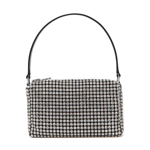 ALEXANDER WANG/亚历山大·王 经典款heiress女士白色透明水钻链网搭配皮革手柄中号单肩手提包 2019P0813J100